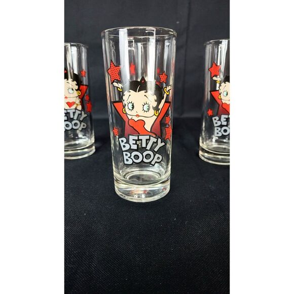 VTG Betty Boop KFS/FS Heavy Bottom Hearst Hi-Ball Glass Set of Four Red Stars - Picture 4 of 7